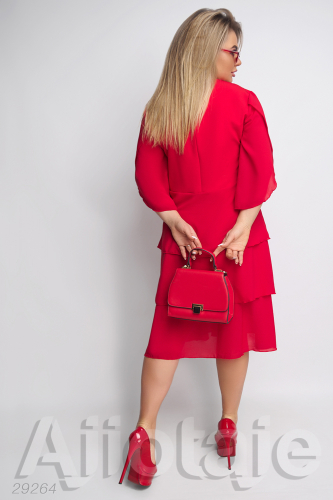 Красное платье миди с шифоновой юбочкой