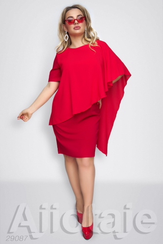 Платье миди красного цвета с имитацией накидки