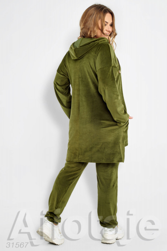Зеленый бархатный костюм с тиснением на худи