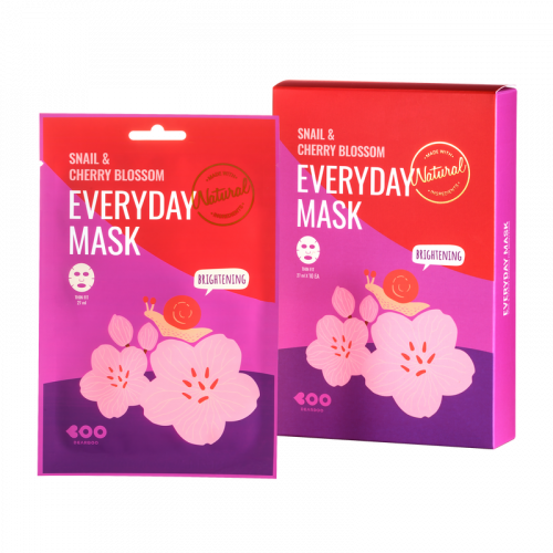 1шт Dearboo Snail & Cherry Blossom Everyday Mask - Омолаживающая маска для лица с экстрактом слизи улитки и вишни