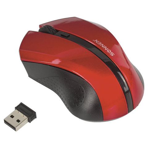 Мышь беспроводная SONNEN WM-250R, USB, 1600 dpi, 3 кнопки + 1 колесо-кнопка, оптическая, красная 512643