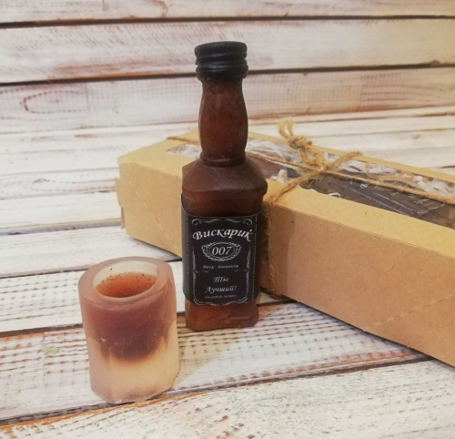 Мыло авторское - мужской набор Виски - бутылочка и стаканчик с виски Milotto арт.003832