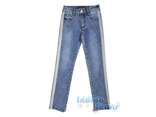 Облегченные голубые джинсы для девочек, с лампасами, арт. I34662