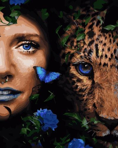 Картины по номерам 40х50 Девушка с леопардом
