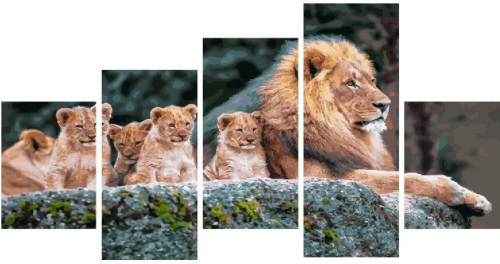Картины по номерам - полиптихи Семья львов