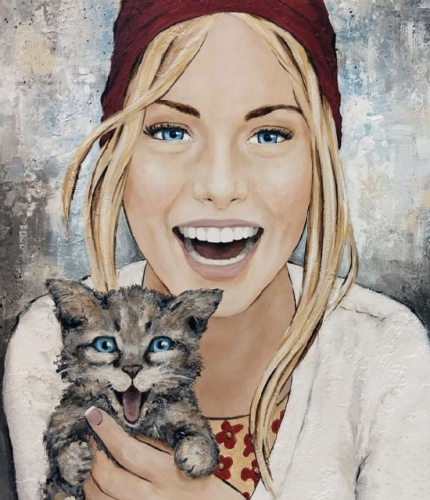 Картины по номерам 40х50 Девушка с котенком