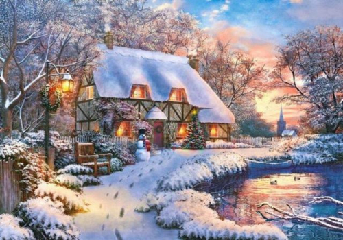 Картины по номерам 40х50 Рождественский пейзаж с домиком