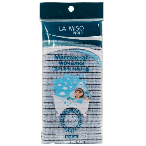 Массажная мочалка голубая (medium) La miso