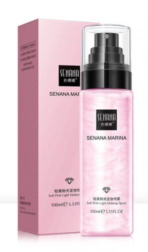  120р. 200р. Спрей фиксатор для макияжа Senana Marina Soft Pink Shine Makeup с розовой жемчужной пудрой, 100 мл.