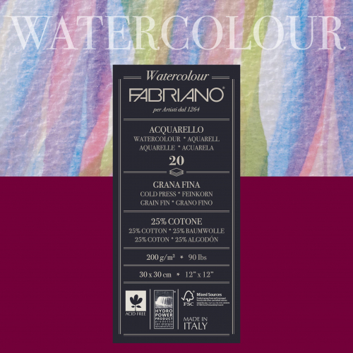 Блок для акварели Watercolour Studio 200г/м2 (25%хлопок) 30*30см Фин 20л склейка по 4 сторонам