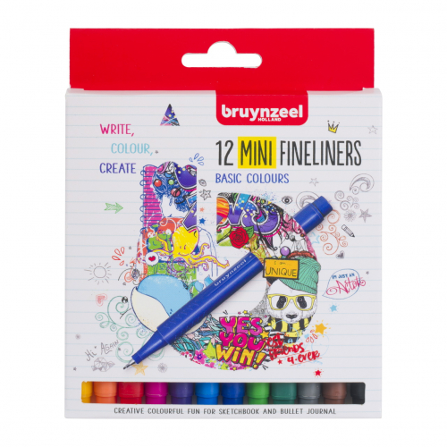 Набор капиллярных ручек Bruynzeel Teen MIni (линер 0.4мм, короткий) 12 цветов в картонной упаковке