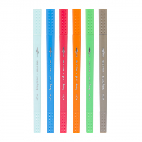 Набор двухсторонних капиллярных ручек Bruynzeel Creatives Rio (линер 0.4мм+кисть) 6 цветов в картонной упаковке