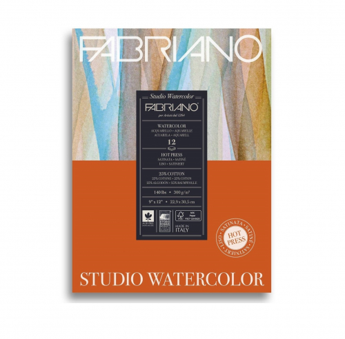 Альбом для акварели Watercolour Studio 300г/м2 (25%хлопок) 22.9*30.5см Сатин 12л склейка по 1 стороне