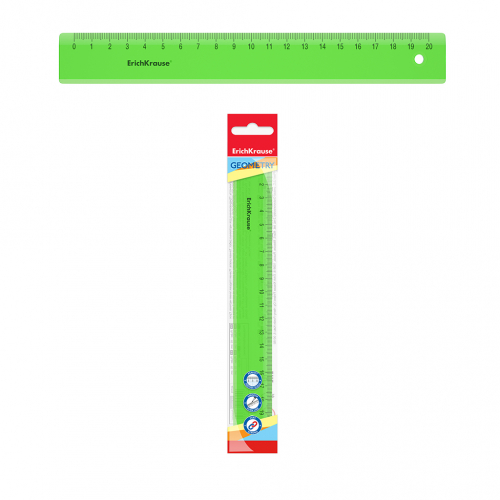 Линейка пластиковая ErichKrause® Neon, 20см, зеленый, в флоупаке