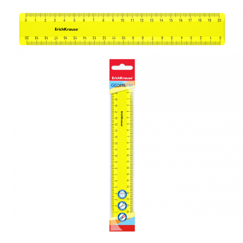Линейка пластиковая ErichKrause® Neon Solid, 20см, желтый, в флоупаке
