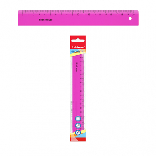 Линейка пластиковая ErichKrause® Neon, 20см, розовый, в флоупаке