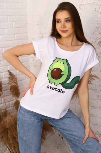 Натали 37, Женская футболка с принтом котик-авокадо