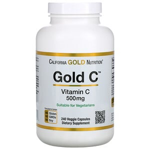 California Gold Nutrition, Gold C, витамин C, 500 мг, 240 вегетарианских капсул