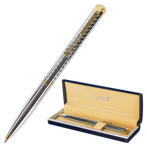 Ручка подарочная шариковая GALANT “Barendorf“, корпус серебристый с гравировкой, золотистые детали, пишущий узел 0,7 мм, синяя, 141011