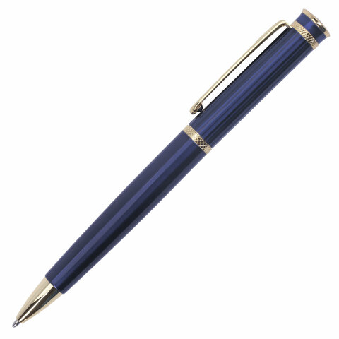 Ручка бизнес-класса шариковая BRAUBERG “Perfect Blue“, корпус синий, золотистые детали, 1 мм, синяя, 141415