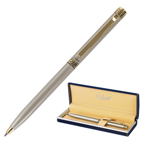Ручка подарочная шариковая GALANT “Brigitte“, тонкий корпус, серебристый, золотистые детали, пишущий узел 0,7 мм, синяя, 141009