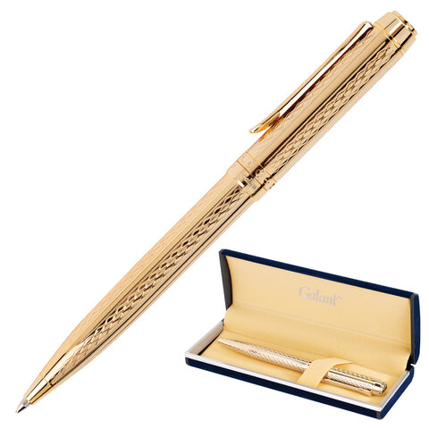 Ручка подарочная шариковая GALANT “Graven Gold“, корпус золотистый с гравировкой, золотистые детали, пишущий узел 0,7 мм, синяя, 140466