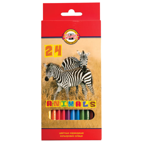 Карандаши цветные KOH-I-NOOR “Animals“, 24 цвета, грифель 2,8 мм, заточенные, европодвес, 3554024008KSRU