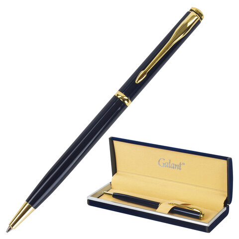 Ручка подарочная шариковая GALANT “Arrow Gold Blue“, корпус темно-синий, золотистые детали, пишущий узел 0,7 мм, синяя, 140653