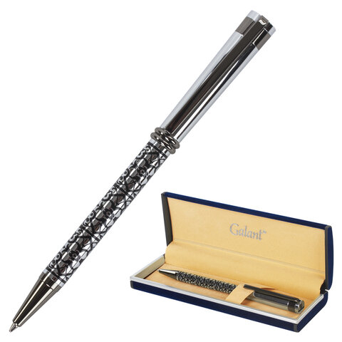 Ручка подарочная шариковая GALANT “Locarno“, корпус серебристый с черным, хромированные детали, пишущий узел 0,7 мм, синяя, 141667