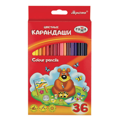 Карандаши цветные ГАММА “Мультики“, 36 цветов, заточенные, трехгранные, картонная упаковка, 050918_10