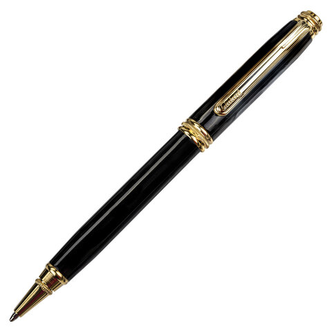 Ручка подарочная шариковая GALANT “Black“, корпус черный, золотистые детали, пишущий узел 0,7 мм, синяя, 140405