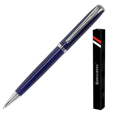 Ручка бизнес-класса шариковая BRAUBERG “Cayman Blue“, корпус синий, серебристые детали, 1 мм, синяя, 141409