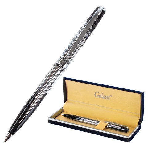 Ручка подарочная шариковая GALANT “Offenbach“, корпус серебристый с черным, хромированные детали, пишущий узел 0,7 мм, синяя, 141014