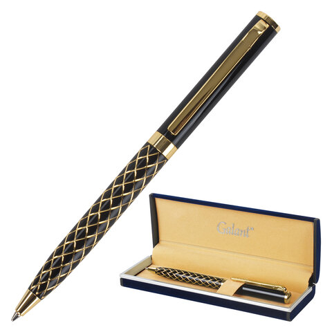 Ручка подарочная шариковая GALANT “Klondike“, корпус черный с золотистым, золотистые детали, пишущий узел 0,7 мм, синяя, 141357