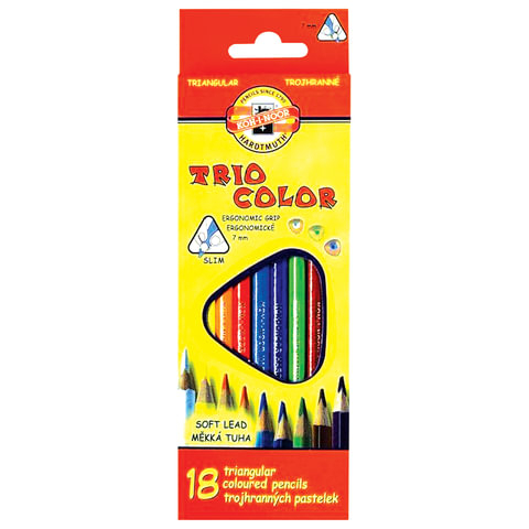 Карандаши цветные KOH-I-NOOR “Triocolor“, 18 цветов, трехгранные, грифель 3,2 мм, европодвес, 3133018004KSRU