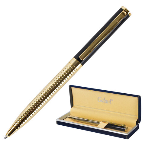 Ручка подарочная шариковая GALANT “Black Melbourne“, корпус золотистый с черным, золотистые детали, пишущий узел 0,7 мм, синяя, 141356