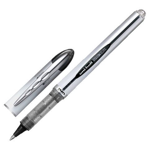 Ручка-роллер UNI-BALL (Япония) “Vision Elite“, ЧЕРНАЯ, корпус серый, узел 0,8 мм, линия письма 0,6 мм, UB-200(08)BLACK