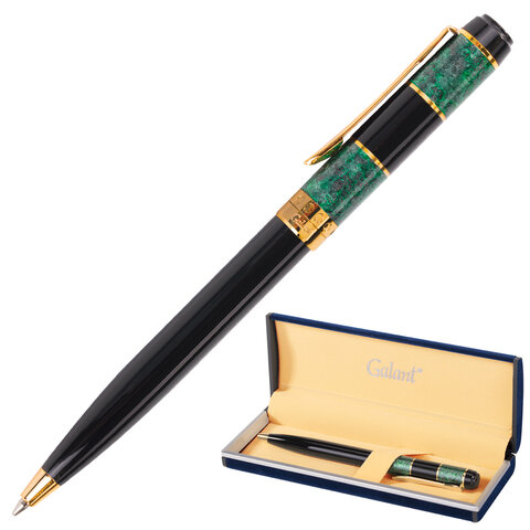 Ручка подарочная шариковая GALANT “Granit Green“, корпус черный с темно-зеленым, золотистые детали, пишущий узел 0,7 мм, синяя, 140393
