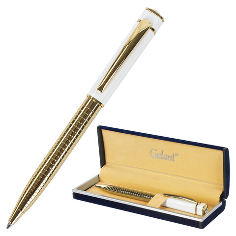 Ручка подарочная шариковая GALANT “Mont Pelerin“, корпус золотистый с белым, золотистые детали, пишущий узел 0,7 мм, синяя, 141661