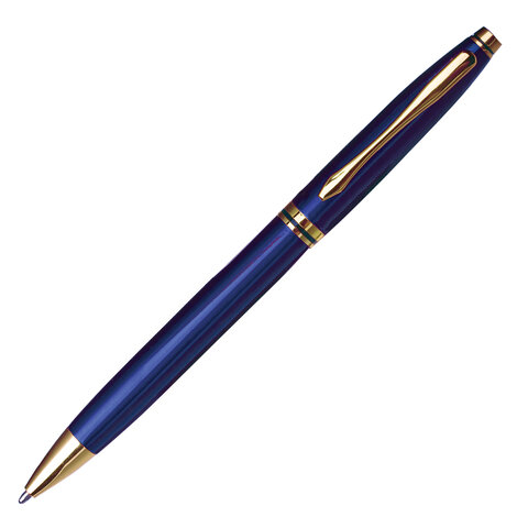 Ручка бизнес-класса шариковая BRAUBERG “De Luxe Blue“, корпус синий, золотистые детали, 1 мм, синяя, 141412