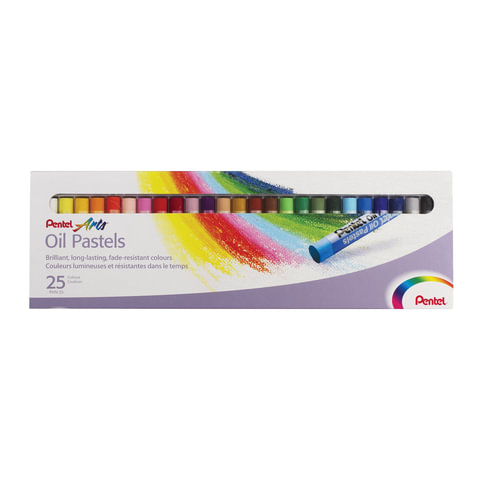 Пастель масляная художественная PENTEL “Oil Pastels“, 25 цветов, круглое сечение, картонная упаковка, PHN4-25