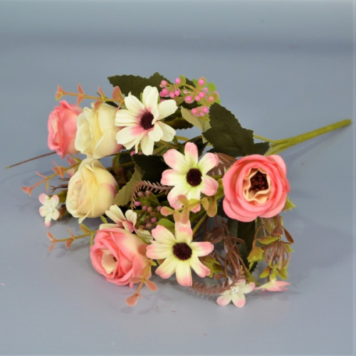 Букет роз с ромашкой ткань бело-персиковый h30см (30-109)