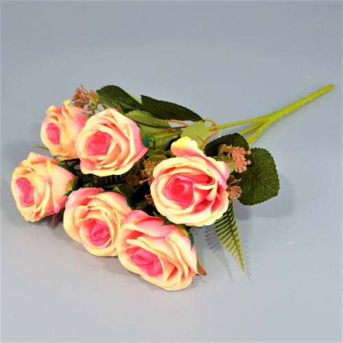 Букет роз с гипсофилой h29см ткань бело-розовый (30-16)