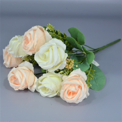 Букет роз с кашкой ткань бело-персиковый h34см (30-113)