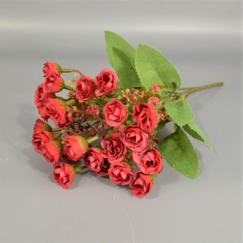 Букет роз h29см мелкий бутон ткань красный (30-119)