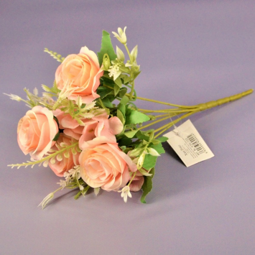 Букет роз h30 см двухцветные с гортензией ткань розовый (30-102)