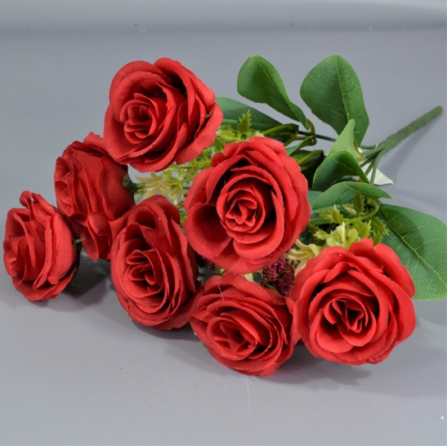 Букет роз h34см с лютиком двухцветный ткань красный (30-124)