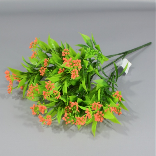 Букет зелени  h33см острый лист с цветением пластик оранжевый (704)