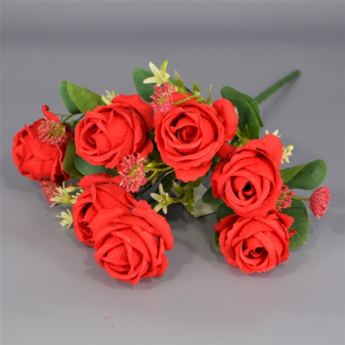 Букет роз с кашкой ткань красный h34см (30-113)