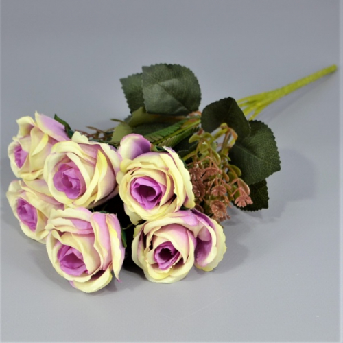 Букет роз с гипсофилой h29см ткань бело-лиловый (30-16)